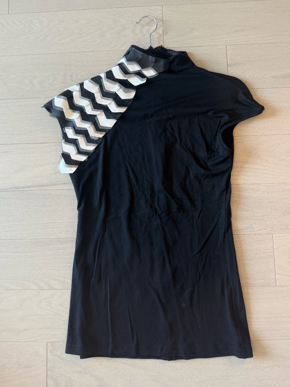 Black Top with Black and White Chevron Neckline